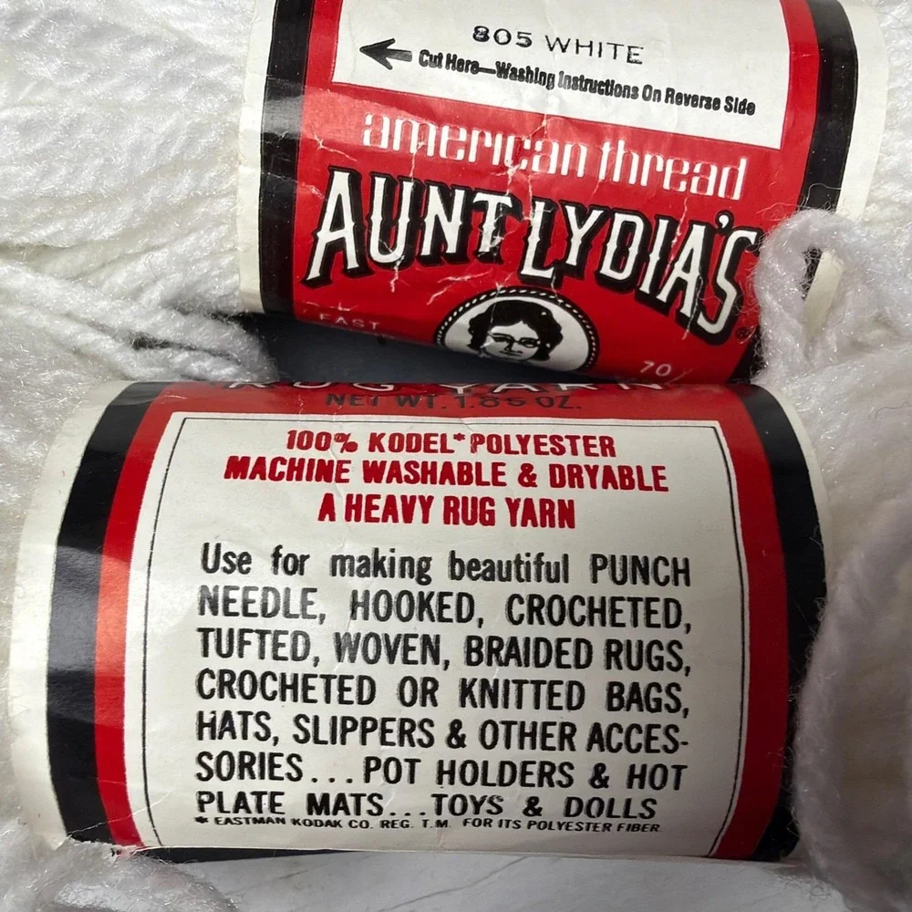 Aunt Lydia's Heavy Rug Yarn 70 yds Each #805 White 8 Skeins Vtg